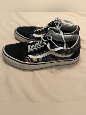 Vans Old Skool Low Top Black Sneakers With Multicolored Floral Print Size 7.5
